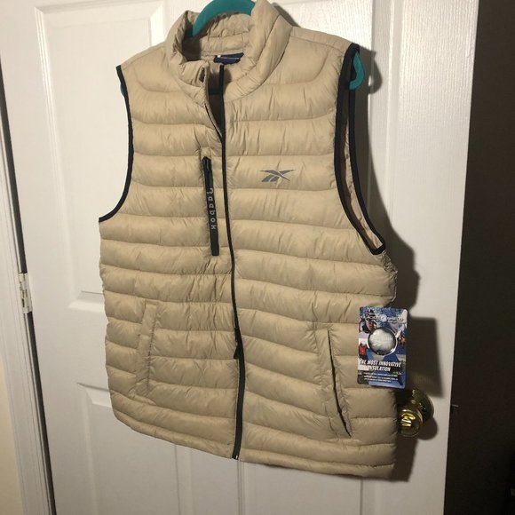 Reebok men's outwear sleeveless puffer jacket, beige cream, size L